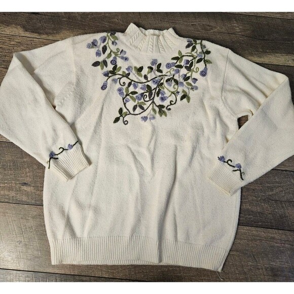 Alfred Dunner Vintage Floral Embroidered Sweater L - Picture 3 of 7